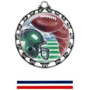 Custom Football Medals M 4401 SILVER MEDAL / RED WHITE BLUE RIBBON 2.5 
