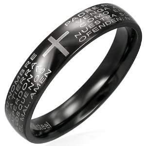  Mission Black Stainless Steel Lords Prayer Cross Band Ring 