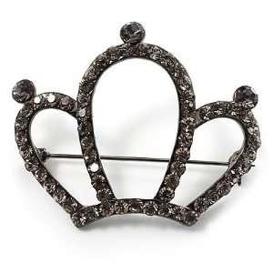  Black Tone Crystal Crown Brooch (Dim Grey) Jewelry