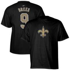 New Orleans Saints Drew Brees Name and Number Black Jersey T Shirt 