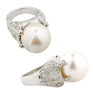 15mm Man Made Pearl Cocktail Ring in Size 6 7 8 or 9  