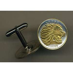   Ethiopia 10 Cent Lion Head Two Tone Coin Cuff Links   1 Pair Sports