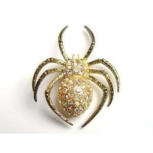 Golden Tone Crystal Rhinestone Spider Eerie Hallown Fashion Jewelry 