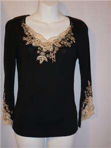 Pierri New York Misses Pearl / Lace 3/4 Sleeve Top Size Small to 