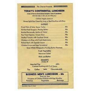 The Chariot Presents a Continental Luncheon Menu New York City 1945