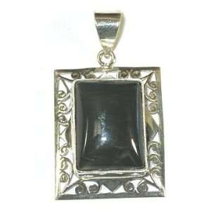  Blue Tigers Eye & Sterling Silver Rectangle Pendant