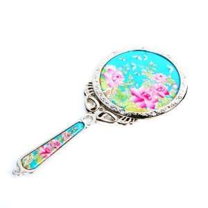   Sky Blue Round Stainless Steel Cosmetic Makeup Hand Mirror: Beauty