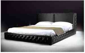 Bianca modern black platform BeD contemporary w/ TUFTED buttons  