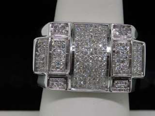 MENS WHITE GOLD DIAMOND PINKY RING PAVE BAND HUGE FACE  