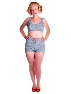 Vintage Swimsuit Blue/White/Red Print 2Piece 1960s Size 34B  