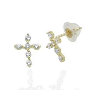   and Thin Cross Yellow Gold Earring W/ Safety Back For Kids & Teens