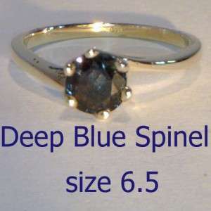 Inky Blue Black Natural Spinel in 14K Gold Solitaire Ladies Ring size 