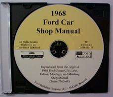 1968 Ford Shop / Service & Repair Manual on CD Torino Cougar Fairlane 