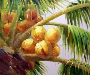 Palm Coconut Hawaii Caribbean Tahiti Beach Art Painting  