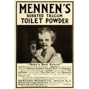 1908 Ad Gerhard Mennen Borated Talcum Toilet Powder Baby Best Friend 