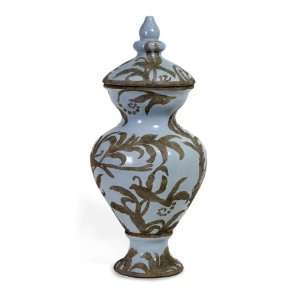  22 Slate Blue French Inspired Bird & Leaf Lidded Urn 