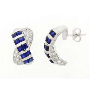  Silver Synth. Blue Sapphire & CZ Earrings: Jewelry