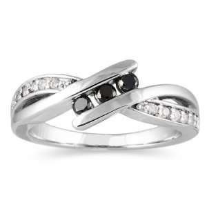  Black and White Diamond Ring in 10K White Gold: SZUL 