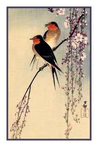 Ohara Shoson Swallows Cherry Blossoms Cross Stitch Chrt  