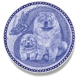  Chow Chow & Puppy Danish Blue Porcelain Plate