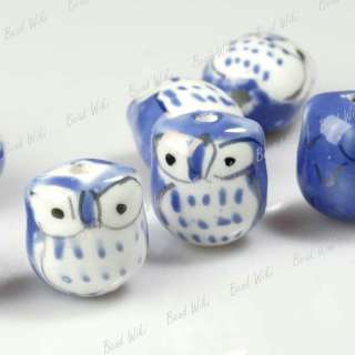 10 Blue Animal Owl Charm Ceramic Porcelain Beads PB0013  