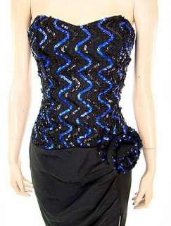 VTG 80s Strapless Sequin Drop Waist Side Pleat Skirt Party Prom Dress 