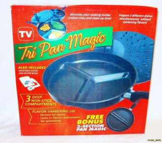 Tri Pan 3 Compartment Magic Kitchen Frying Pan NEW  