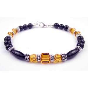 Topaz Swarovski Crystal Bracelets with Black Onyx in Silver   MEDIUM 7 