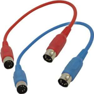   Blue and Red MIDI Cables 1 Foot   Keyboard Data Patch Cords Musical
