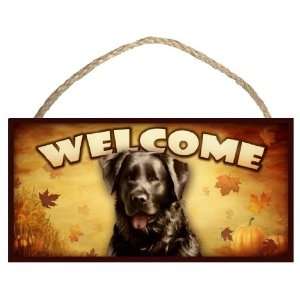 Black Lab (Labrador) Fall Season Welcome 10 x 5 Wooden Sign / Plaque 
