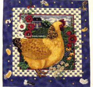 OOP Novelty Chicken Farm Quilt Fabric Panel 14 x 14  