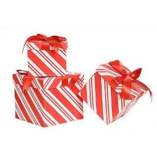 Set of 3 Nested Red and White Striped Candy Cane Boxes with Red Satin 