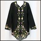 NEW BLACK KA SUNDA EMBROIDERED ETHNIC LINED BLOUSE TOP SIZE L