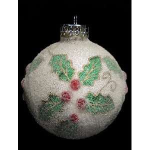 Set of 3 Sugar Coated Holly Berry Glass Ball Christmas Ornaments 3.25 