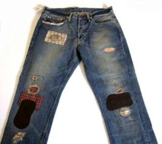   Lauren Polo Repaired Leather Brookline Patchwork Patch Jeans 38  