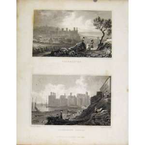  CAERNARVON & CASTLE c1829 WALES ILLUSTRATED OLD PRINT 