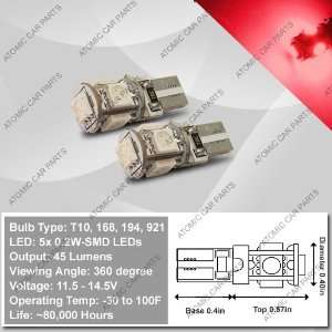   360° CANBUS LED Bulbs (5x0.2W)   168/194/921/T10 Type, Red (Pair
