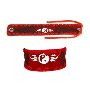   Yin Yang, Soft Faux Suede Tribal Bracelet, Fire Red Jewelry