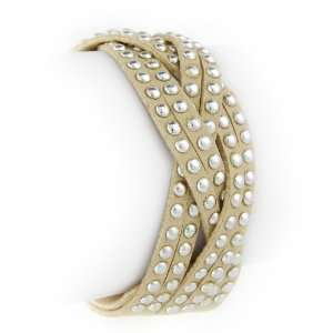    Studded Beige Braided Suede Snap Bracelet Fashion Jewelry Jewelry