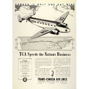  1942 Ad Trans Canada Airlines TCA US Map Aiplane Passenger 