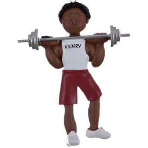 Personalized Ethnic Weightlifter   Male Christmas Ornament:  
