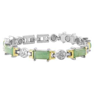 Green Jade Magnetic 0.25 wide Link Bracelet 7.5 Long with Fold over 