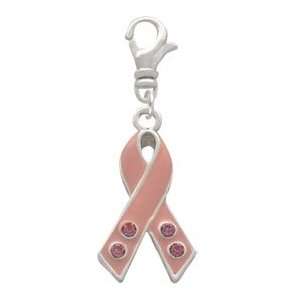  Pink Ribbon With Stones Large Clip On Charm Arts, Crafts 