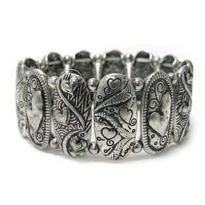    Silvertone Art Metal Casting Stretch Bangle Bracelet: Jewelry