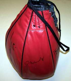 Muhammad Ali, Floyd Patterson, Leon Spinks Autographed Speed Bag PSA 