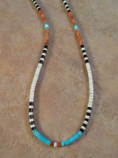 Colorful Rolled Necklace By Mary Calabaza Of Santo Domingo Pueblo