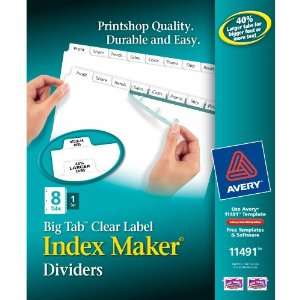  Avery Big Tab Index Maker Clear Label Dividers, White, 8 
