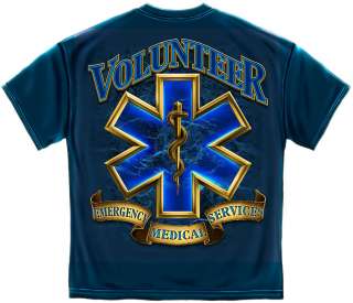 New EMS Volunteer Star of Life 100% Cotton Screen Printed Blue T Shirt 