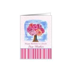 Happy Birthday Step Mother Carnation Flower Bouquet Watercolor Card