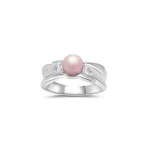  0.04 Cts Diamond & Pink Pearl Ring in 14K White Gold 9.0 